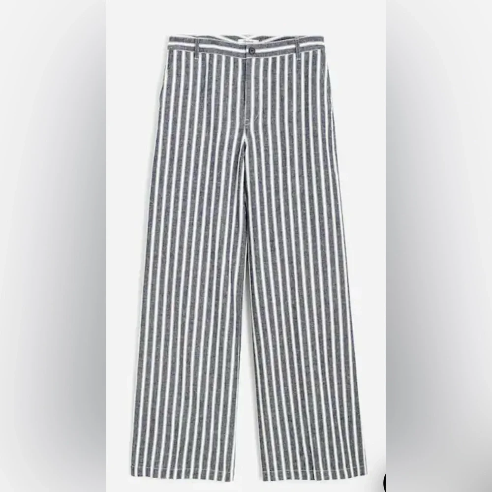 NWT Madewell Navy/White Striped Zoe Relaxed Wide Pants Sz 2 - Picture 4 of 5
